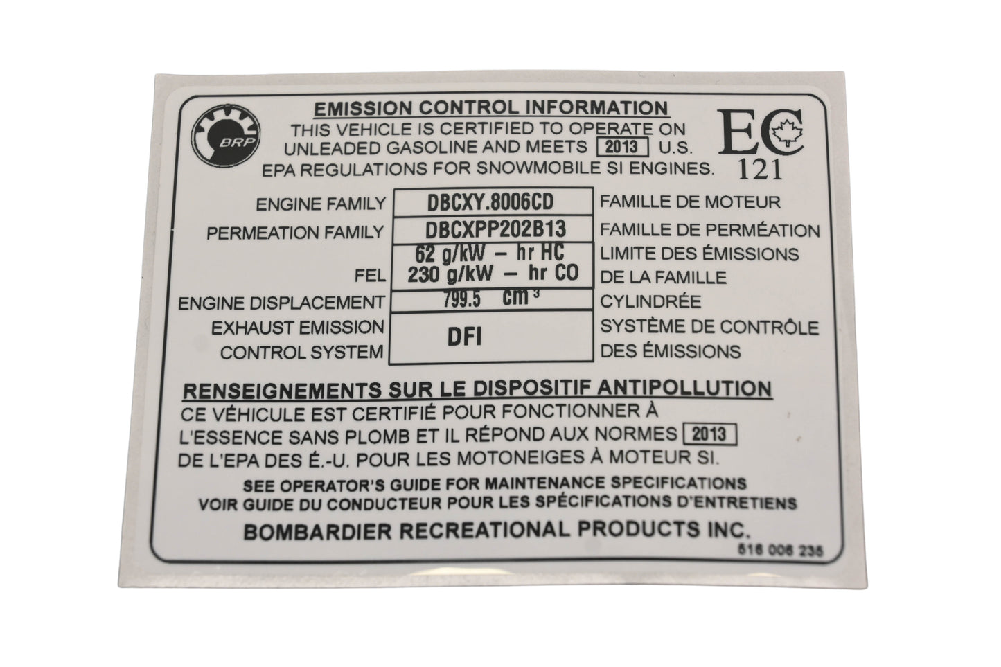 Aftermarket 516006235, P516006235 Emission Control Info Decal NOS