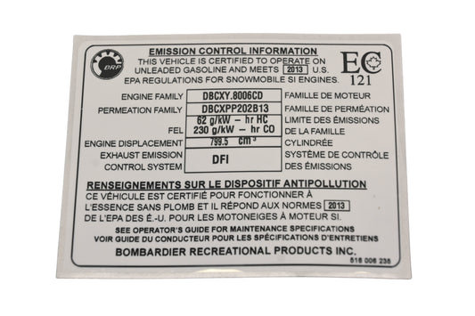 Aftermarket 516006235, P516006235 Emission Control Info Decal NOS