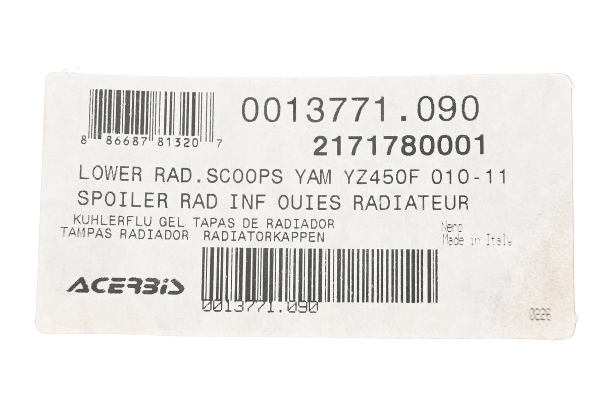 Acerbis 0013771.090, 2171780001 Black Lower Radiator Scoop Kit NOS