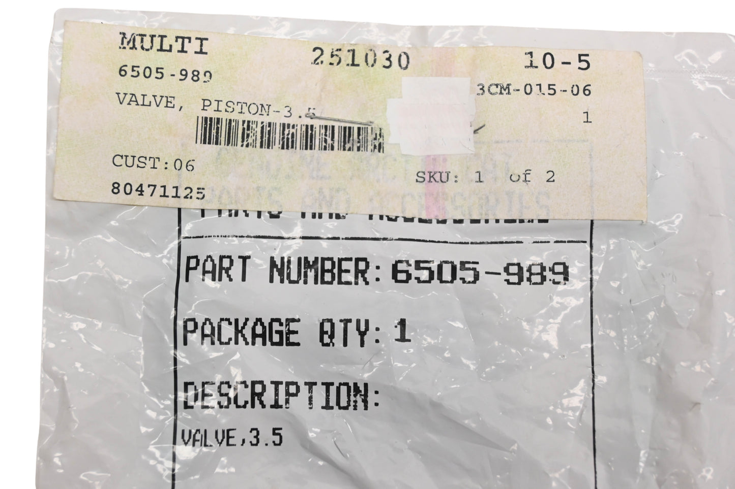New OEM Arctic Cat 6505-989 Piston 3.5 Valve NOS