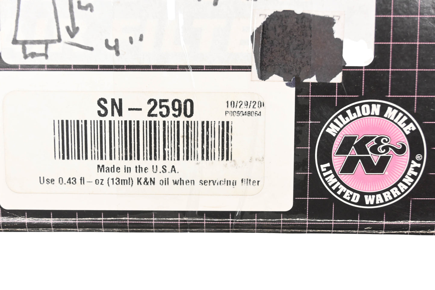 K&N SN-2590, 762590 Air Filter NOS
