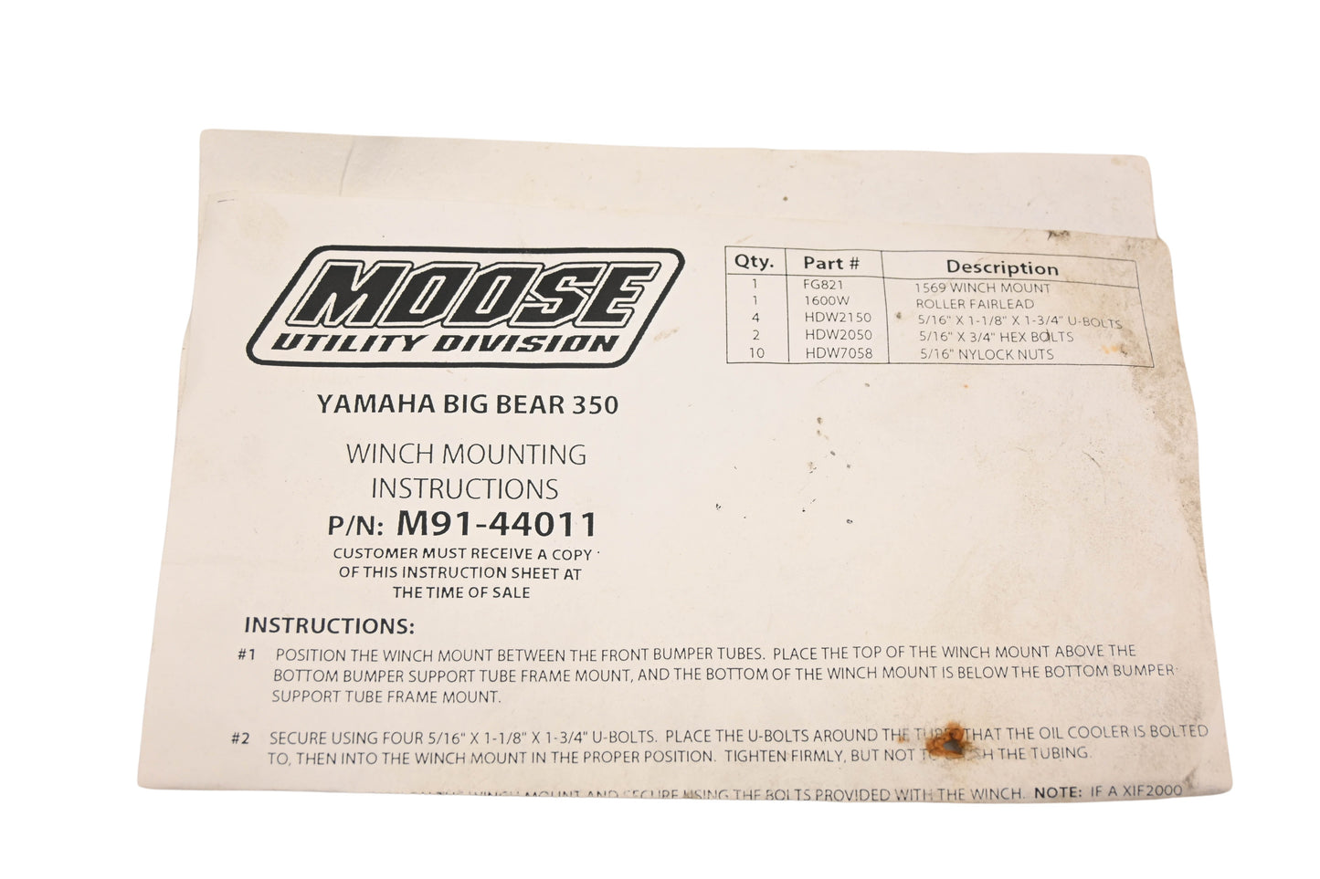 Moose Utility Division M91-44011 Yamaha Big Bear Winch Mount Kit