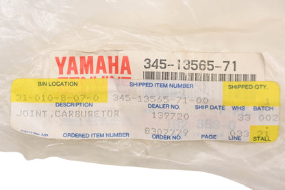 New OEM Yamaha 345-13565-71-00 Carburetor Intake Manifold Joint NOS