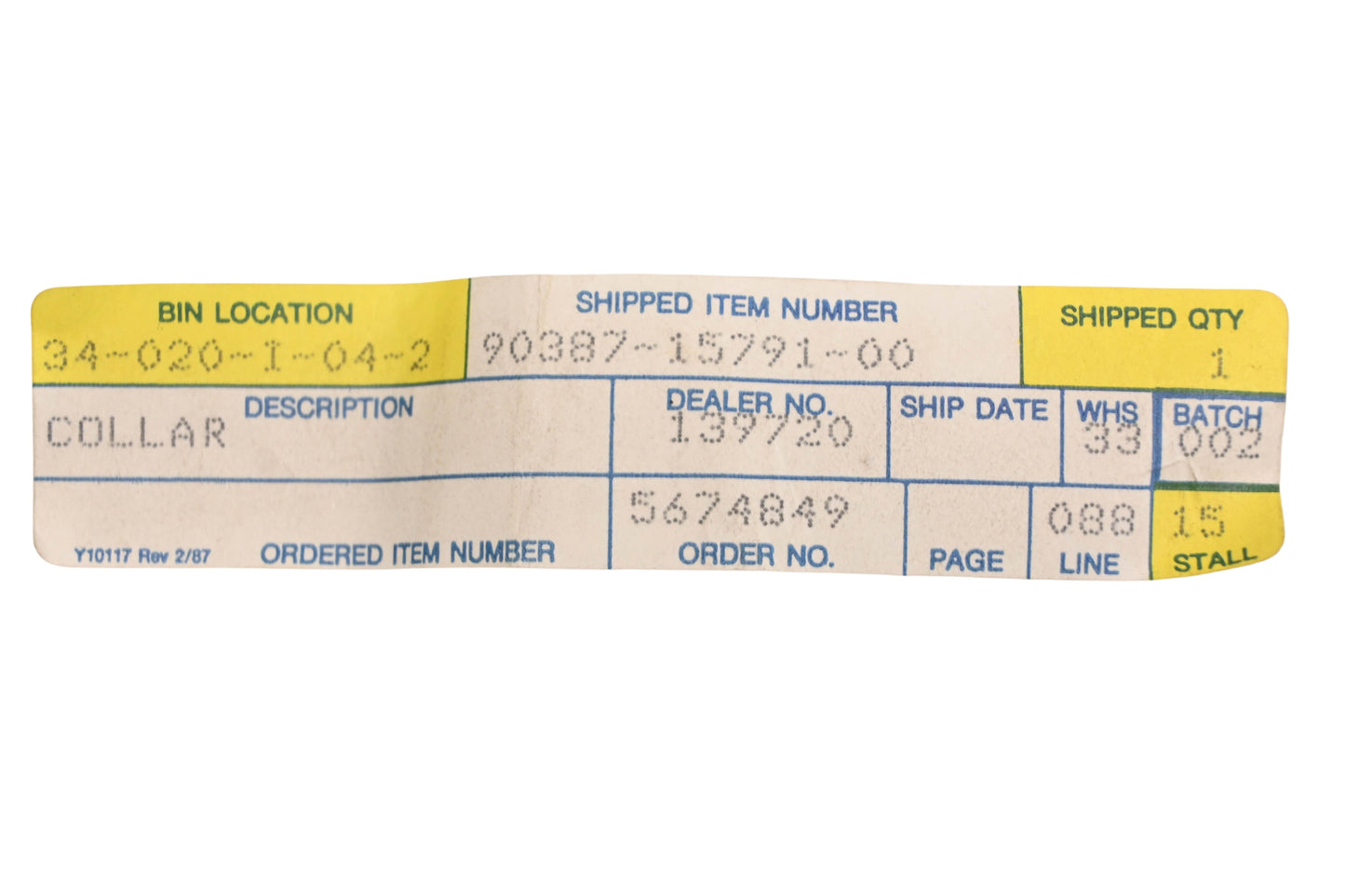 New OEM Yamaha 90387-15791-00-00 Collar NOS