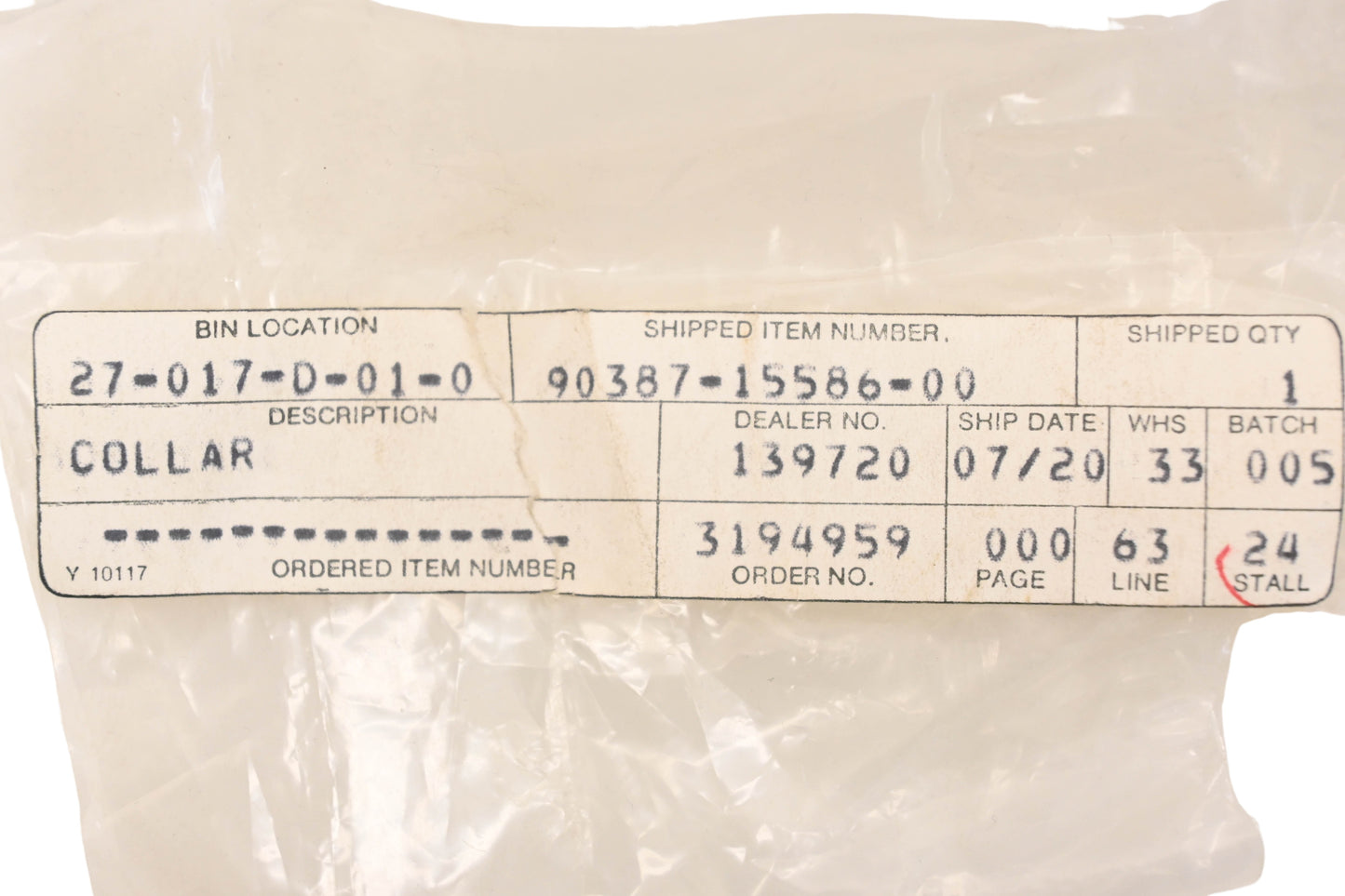 New OEM Yamaha 90387-15586-00-00 Collar NOS