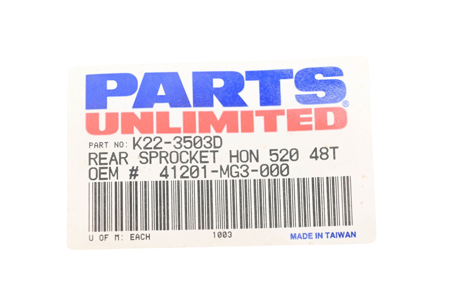 Parts Unlimited K22-3503D, 41201-MG3-000 48T Rear Sprocket NOS