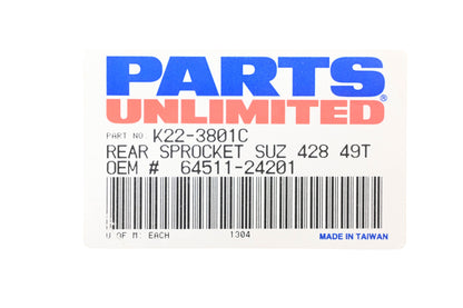 Parts Unlimited K22-3801C, 64511-24201 49T Rear Sprocket NOS
