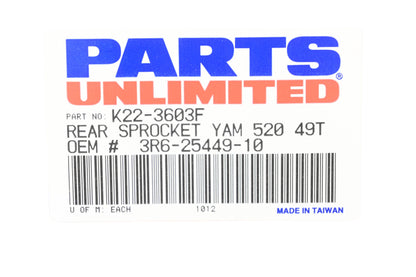 Parts Unlimited K22-3603F, 3R6-25449-10-00 49T Rear Sprocket NOS