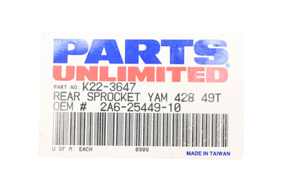 Parts Unlimited K22-3647, 2A6-25449-10-00, 2A6-25449-10 49T Rear Sprocket NOS