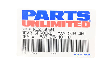 Parts Unlimited K22-3660, 583-5440-10-00, 583-5440-10 40T Rear Sprocket NOS