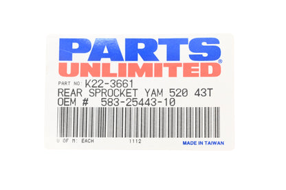 Parts Unlimited K22-3661, 583-25443-10-00, 583-25443-10 43T Rear Sprocket NOS