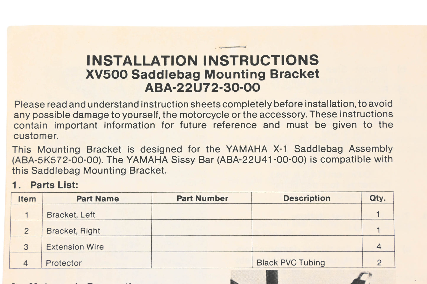 New OEM Yamaha ABA-22U72-30-00 XV500 Saddlebag Mount Bracket Kit NOS