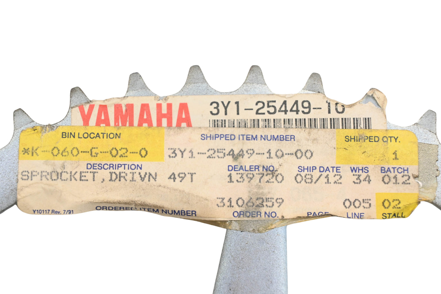 New OEM Yamaha 3Y1-25449-10-00 49T Sprocket NOS
