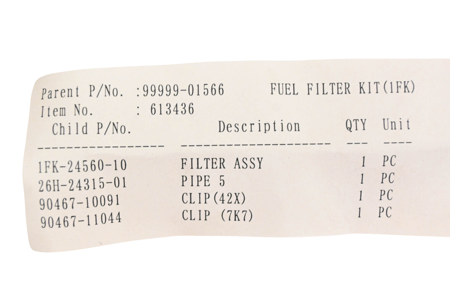 New OEM Yamaha 99999-01566-00 Fuel Filter Kit NOS