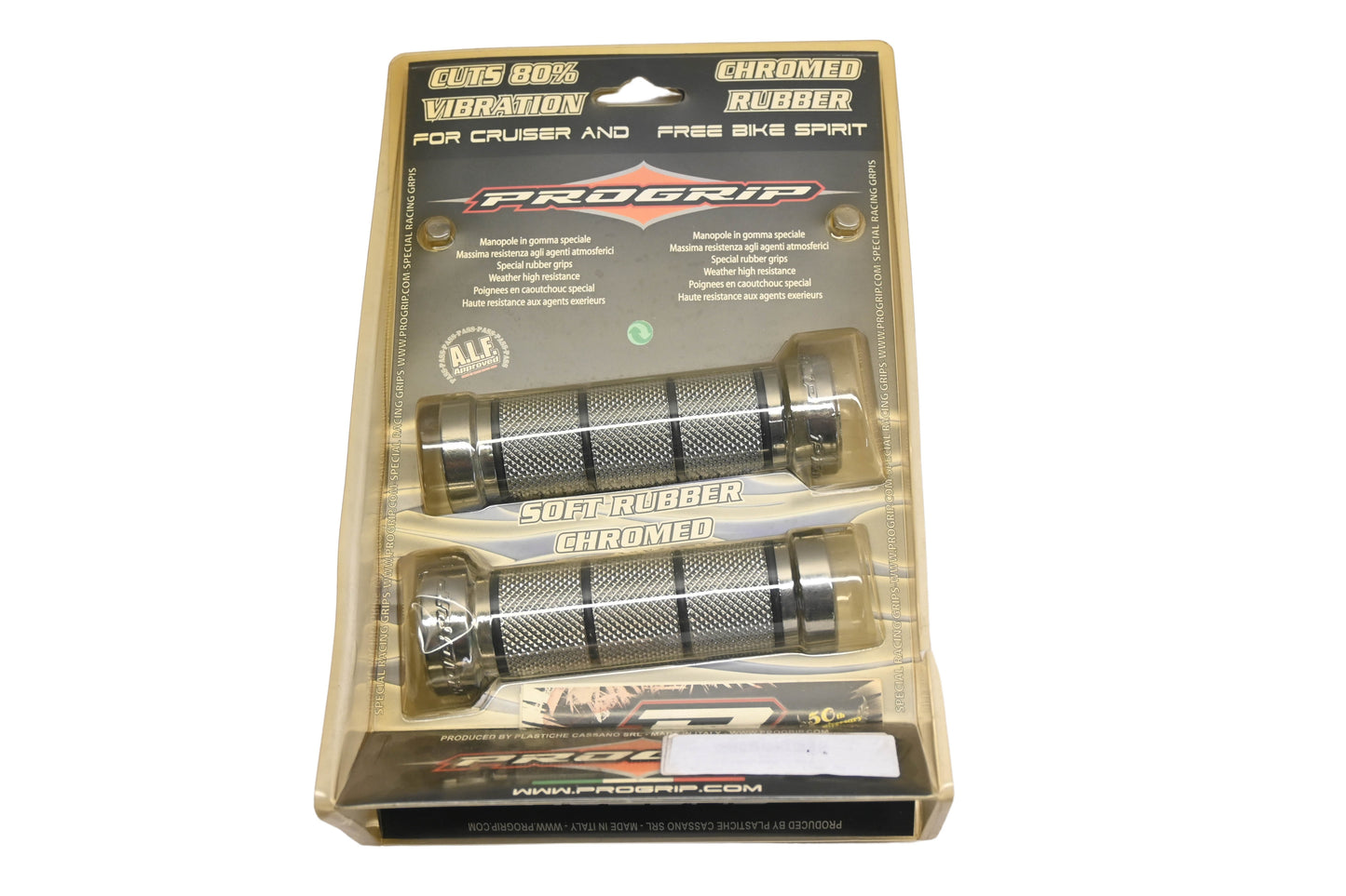Pro Grip PG 866, PG866 Silver 1" Soft Rubber Chromed Handle Kit NOS