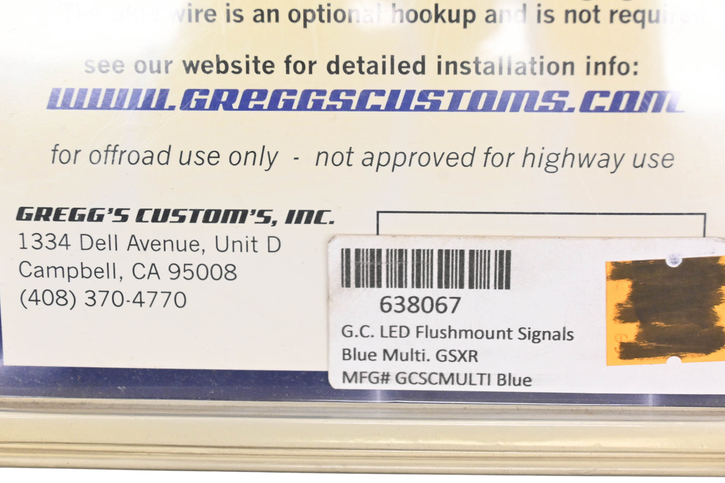 Gregg's Customs 638067 Blue LED Flush Mount Signal Kit NOS