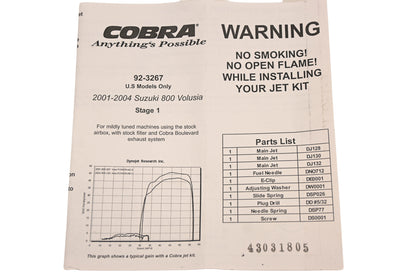 Cobra 92-3267 2001-04 Suzuki 800 Volusia Stage 1 Jet Kit NOS