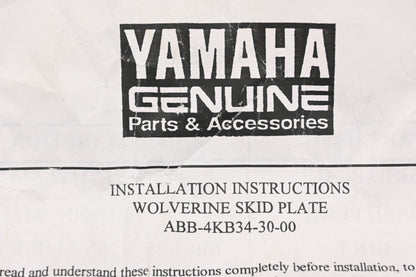 New OEM Yamaha ABB-4KB34-30-00 Wolverine Bash Plate Kit NOS