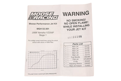 Moose Racing MQ4132.001, 1007-0310, MQ4132 2008 Yamaha YZ250F Stage 1 Performance Jet Kit NOS