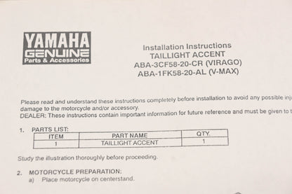 New OEM Yamaha ABA-3CF58-20-CR Accent Light Cover NOS