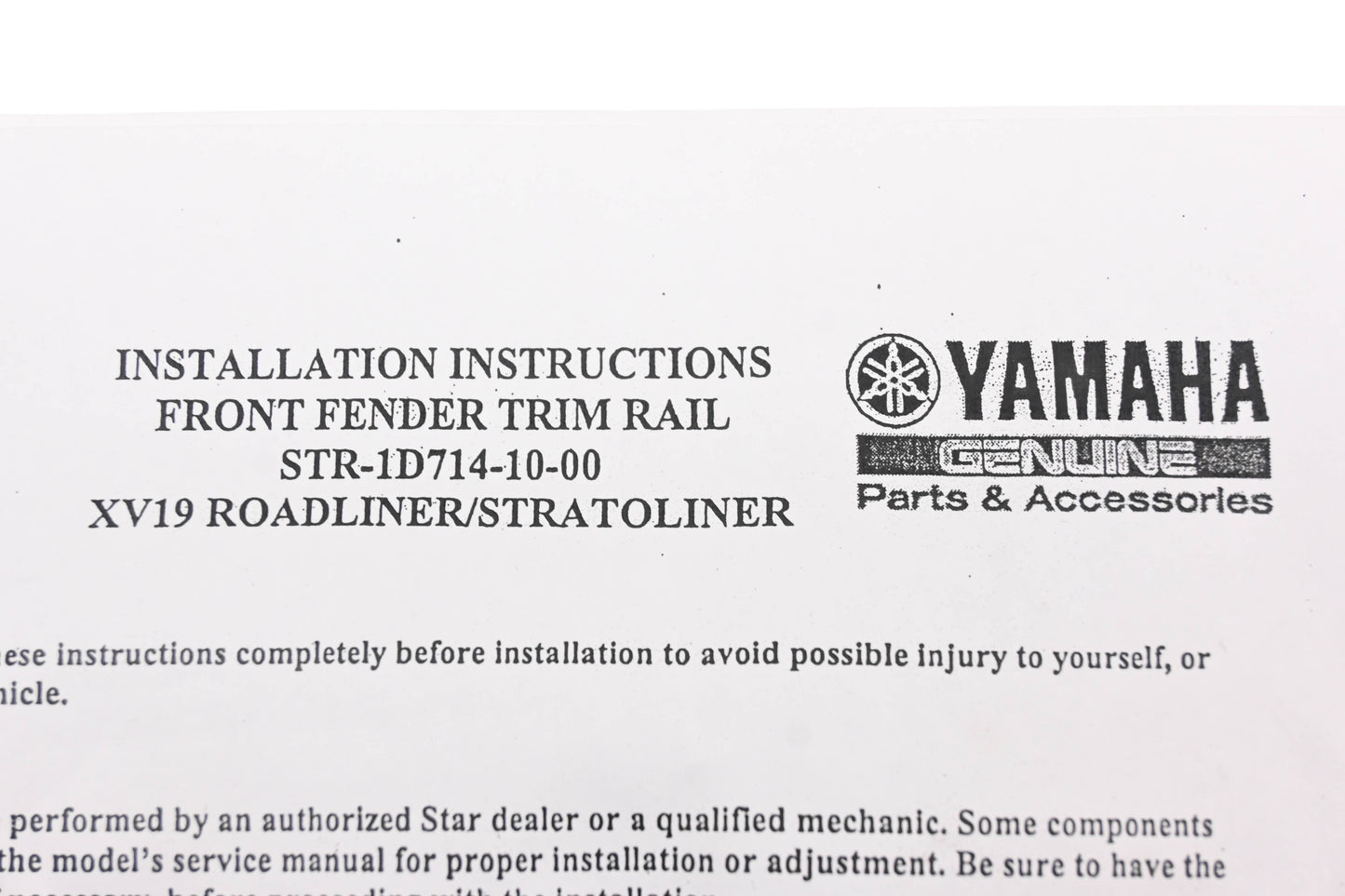 OEM Yamaha STR-1D714-10-00 Front Fender Trim Rail Assembly