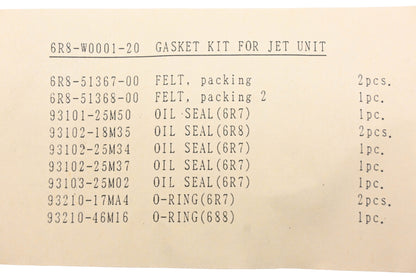 New OEM Yamaha 6R8-W0001-20-00 Jet Unit Gasket & Seal Kit NOS