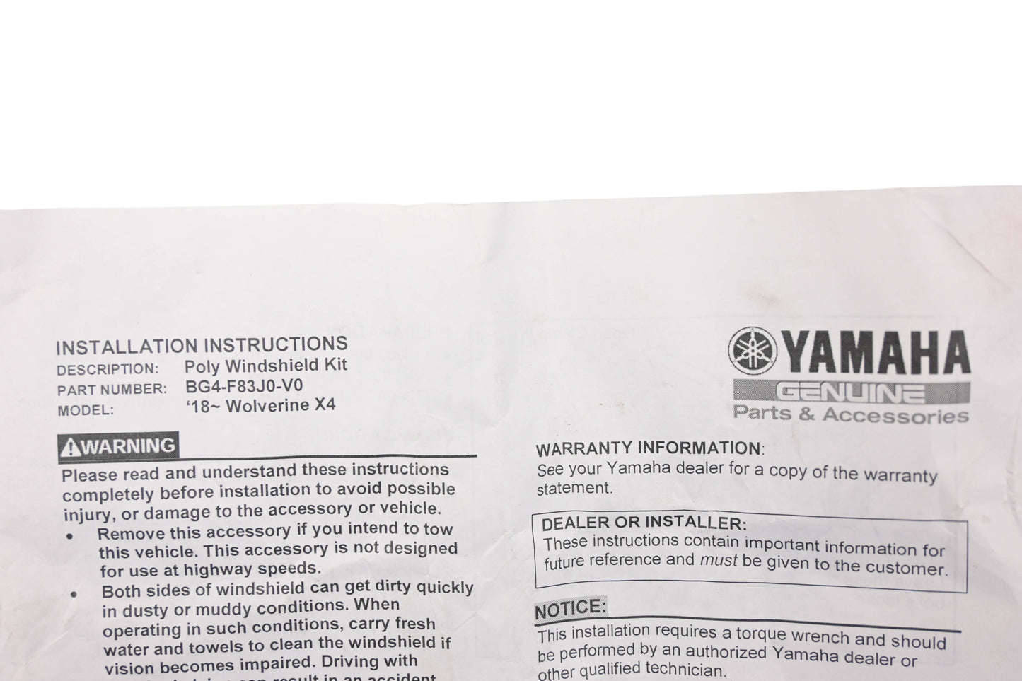 New OEM Yamaha BG4-F83J0-V0-00 Windshield Mounting Hardware Kit NOS