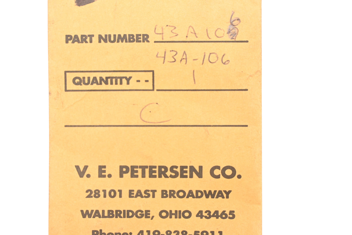 V.E.Petersen 43A106, 43A-106 Idle Mixture Screw NOS