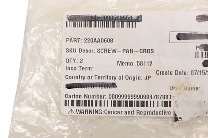 New OEM Kawasaki 220AA0608 Panhead Screws Qty 2 NOS