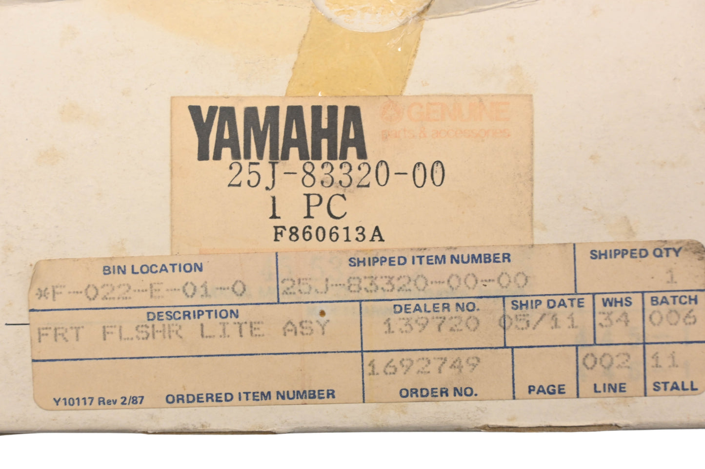 New OEM Yamaha 25J-83320-00-00 Koito Flasher Light Assembly NOS