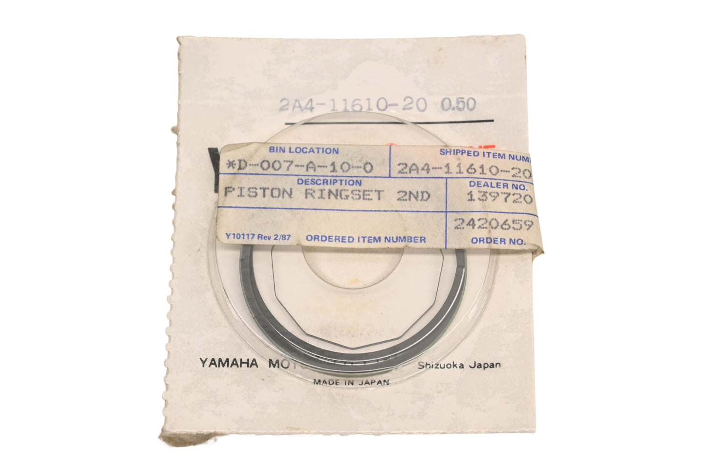New OEM Yamaha 2A4-11610-20-00 Piston Ring Kit NOS