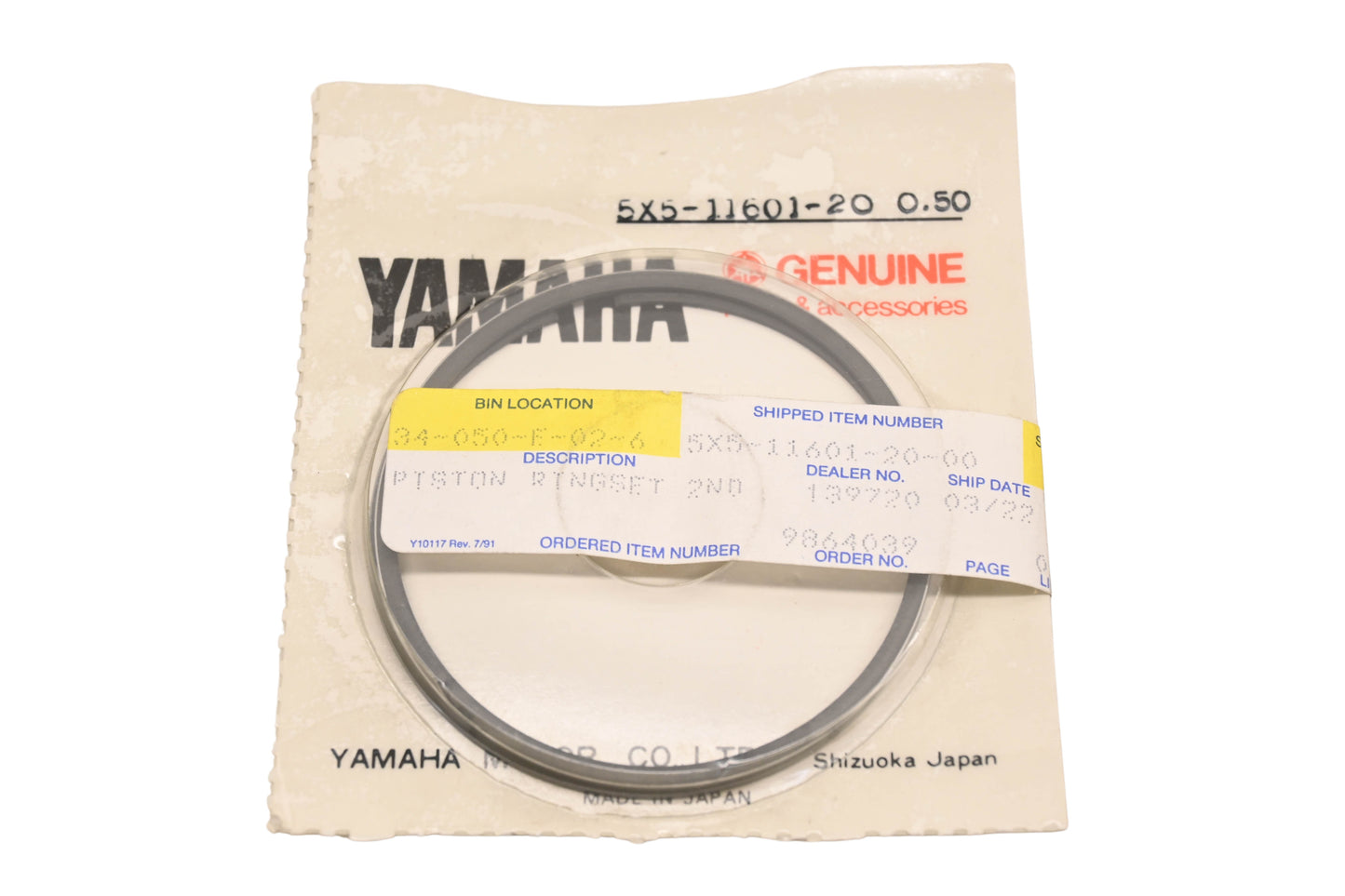 New OEM Yamaha 5X5-11601-20-00 Piston Ring Kit NOS