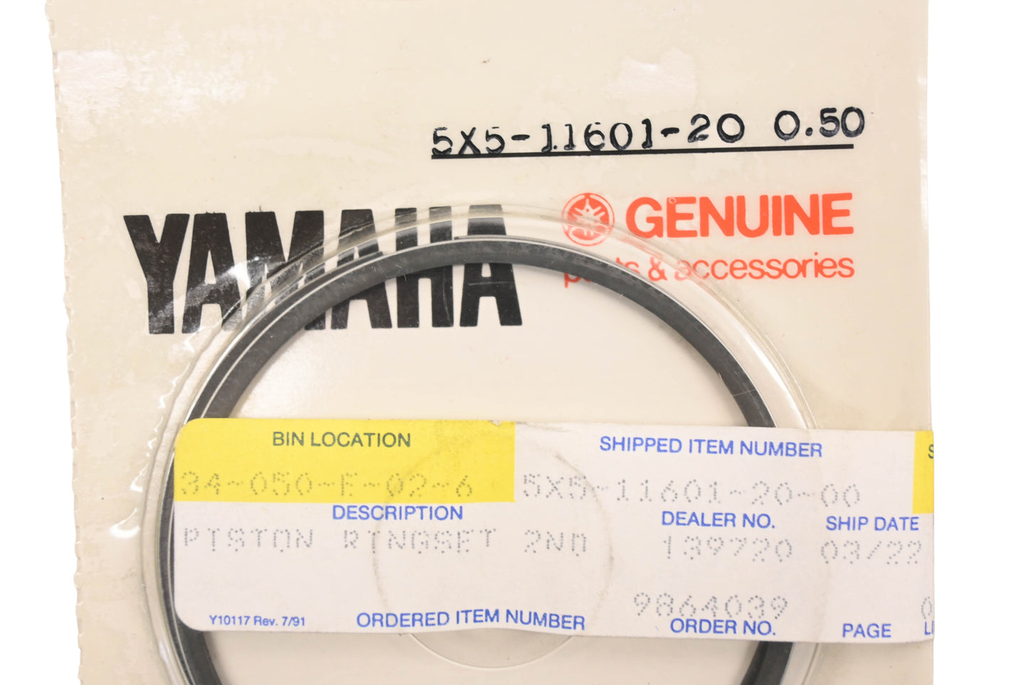 New OEM Yamaha 5X5-11601-20-00 Piston Ring Kit NOS