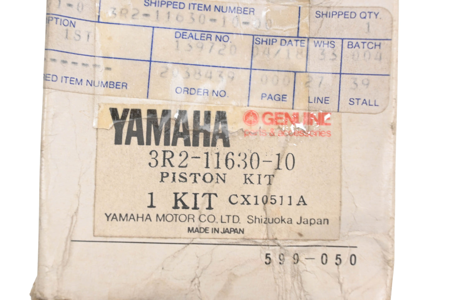 New OEM Yamaha 3R2-11630-10-00 Piston Kit NOS