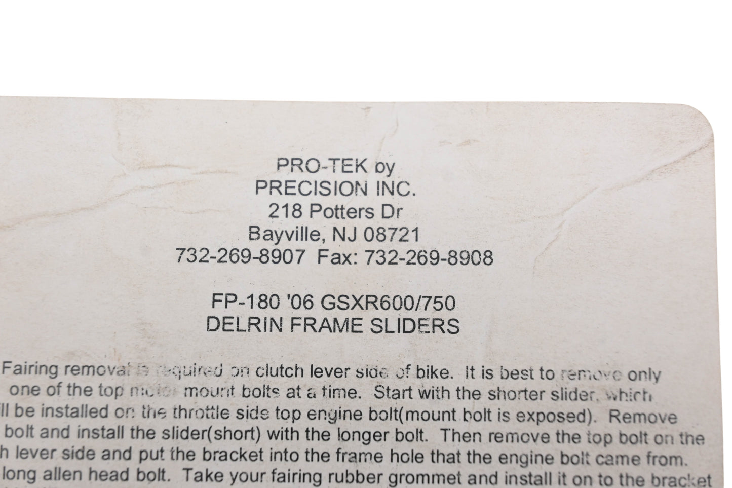 Pro-Tek 0505-0435 Yellow Delrin Frame Slider Kit NOS
