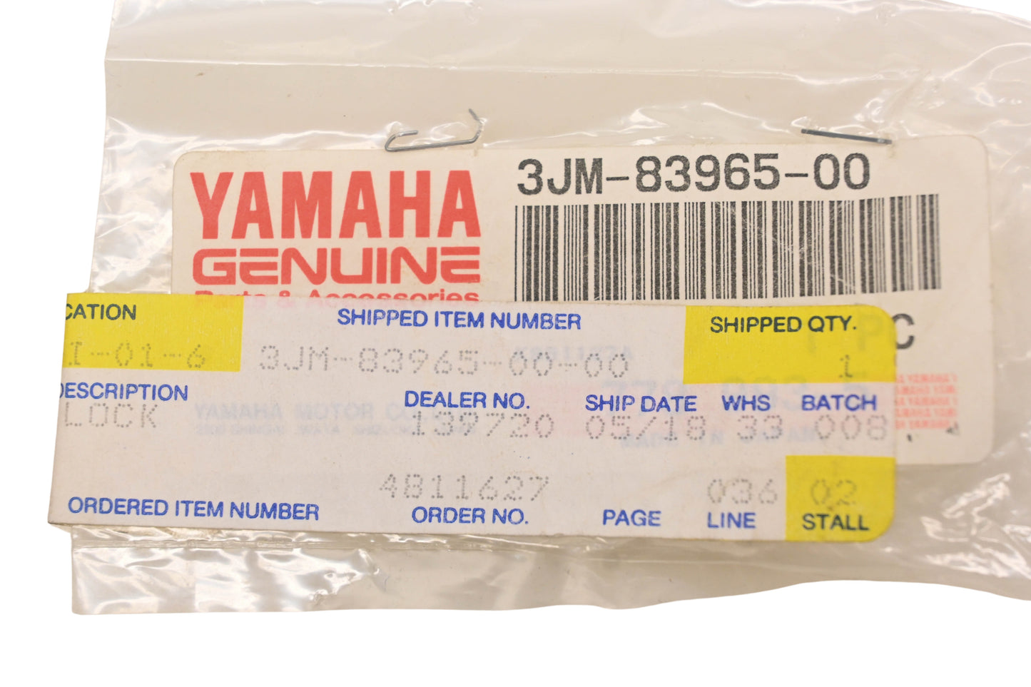 New OEM Yamaha 3JM-83965-00-00 Lever Lock NOS
