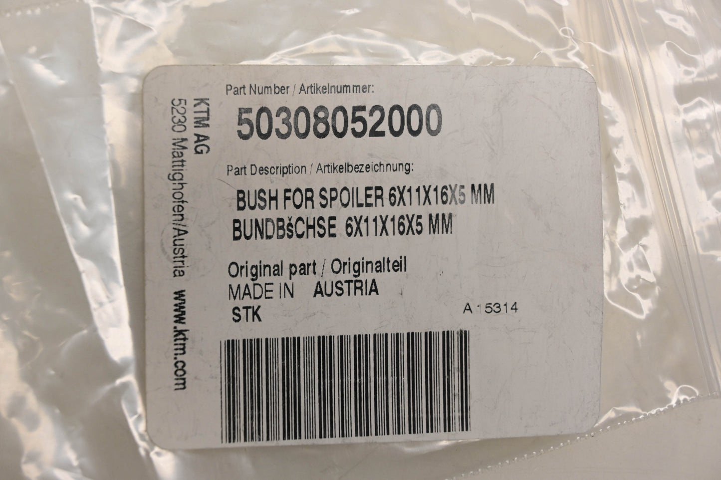 New OEM KTM 50308052000 Spoiler Bushing NOS