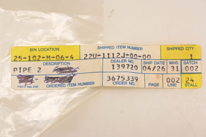 New OEM Yamaha 22U-1112J-00-00 Pipe #2 NOS