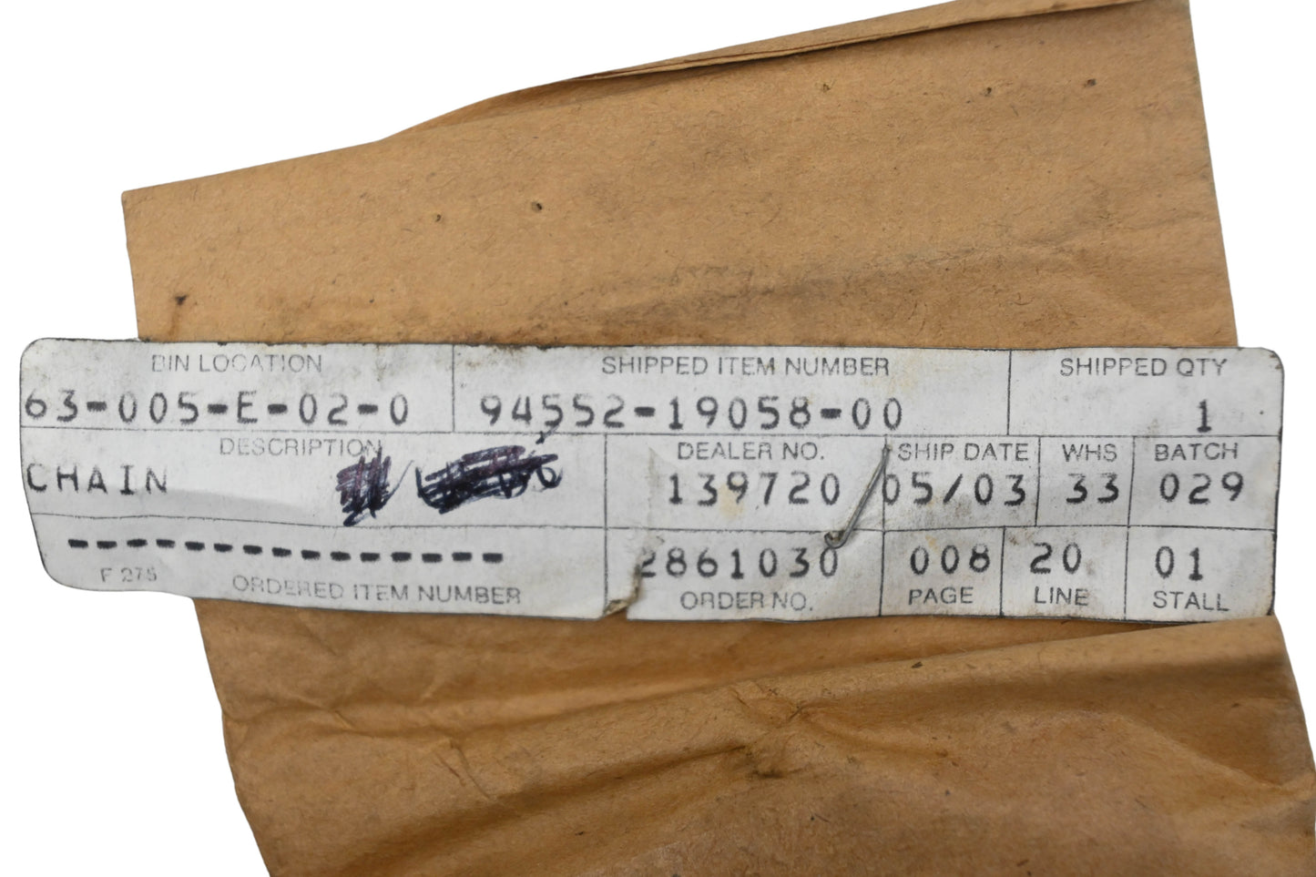 New OEM Yamaha 94552-19058-00 Starter Chain NOS