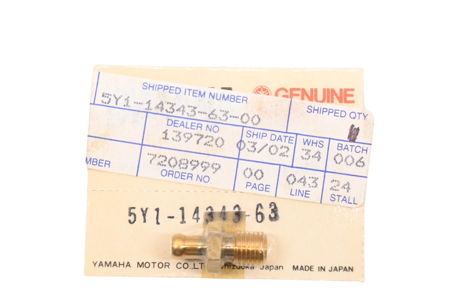 New OEM Yamaha 5Y1-14343-63-00 Main Jet #125 NOS