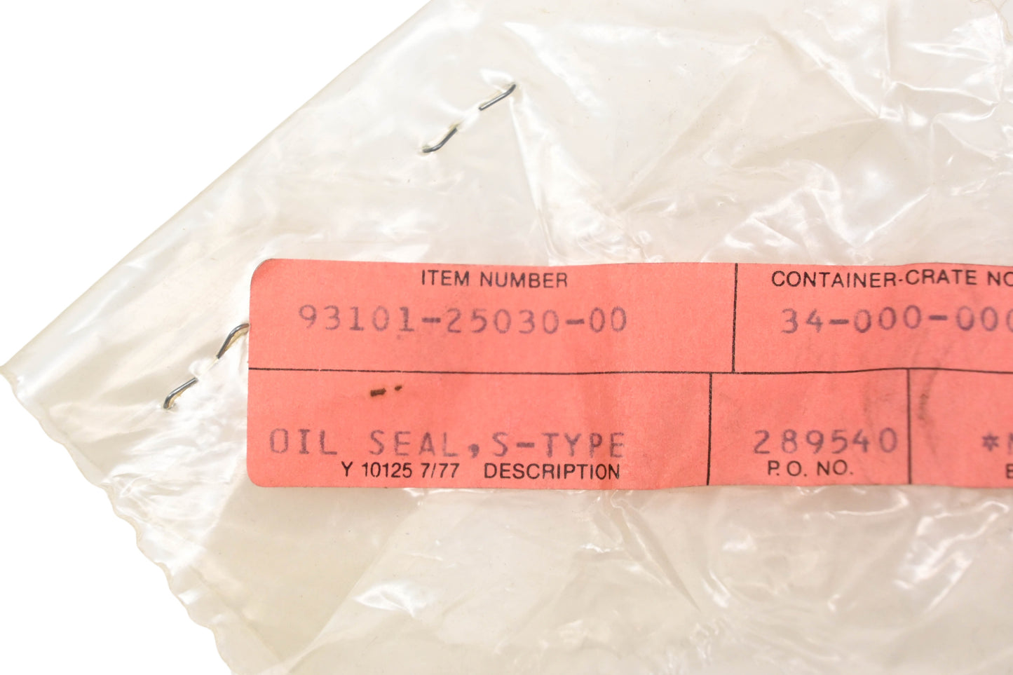 New OEM Yamaha 93101-25030-00 Oil Seal S-Type NOS