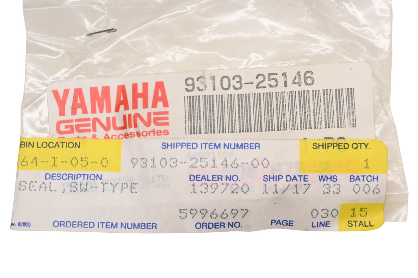 New OEM Yamaha 93103-25146-00 Oil Seal SW-Type NOS