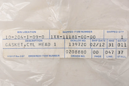 New OEM Yamaha 1XX-11181-00-00 Cylinder Head Gasket NOS