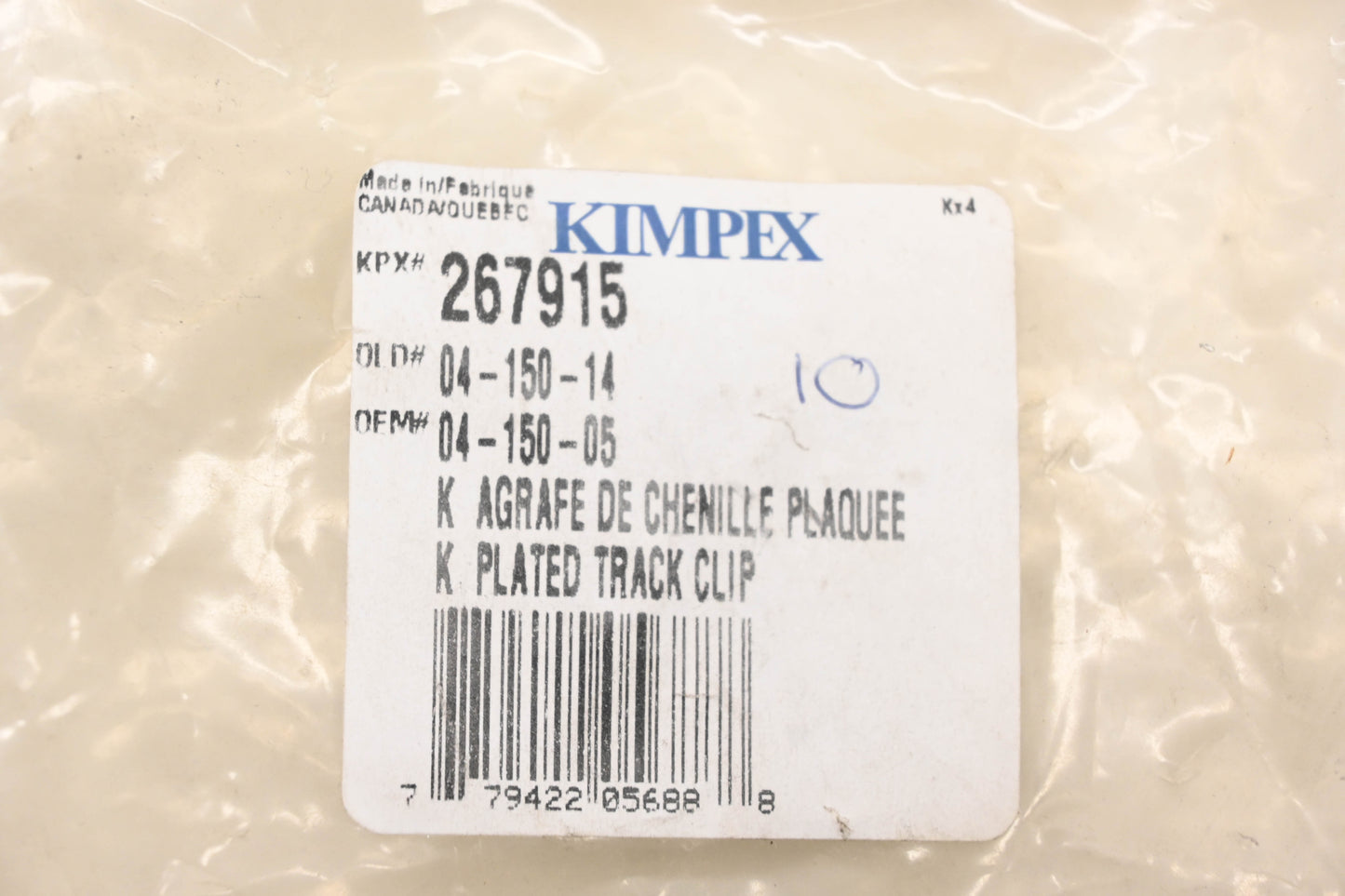 Kimpex 267915, 04-150-14, 04-150-05 Plated Track Clips Qty 10 NOS