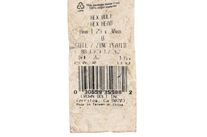 Crown Bolt 767 8mm 1.25x30mm Hex Bolts Qty 2 NOS