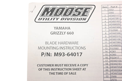 Moose Utility Division M93-64017, 2673M Skid Plate Kit NOS