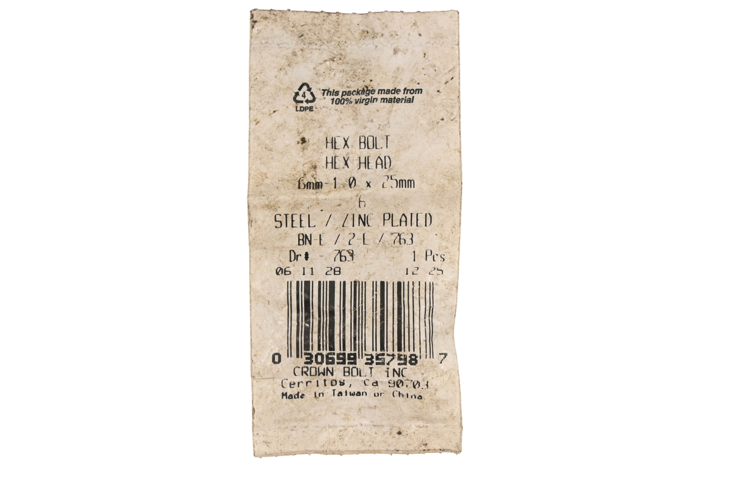 Crown Bolt 763 6mm1.0x25mm Hex Bolts Qty 3 NOS