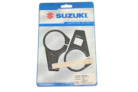 New OEM Suzuki 990A0-64062 Carbon Fiber Triple Clamp Trim Kit NOS