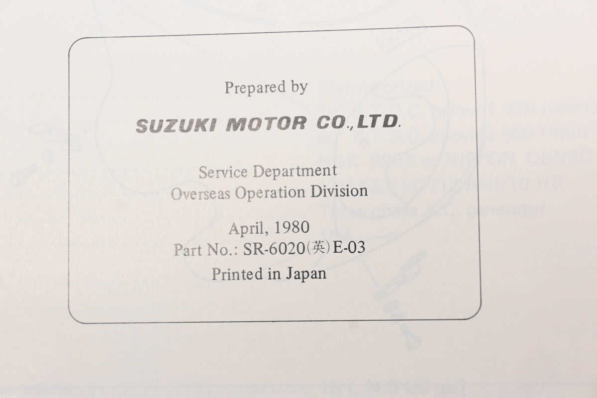 OEM Suzuki 99501-34060-03E GS450 Service Manual GS450S GS450L