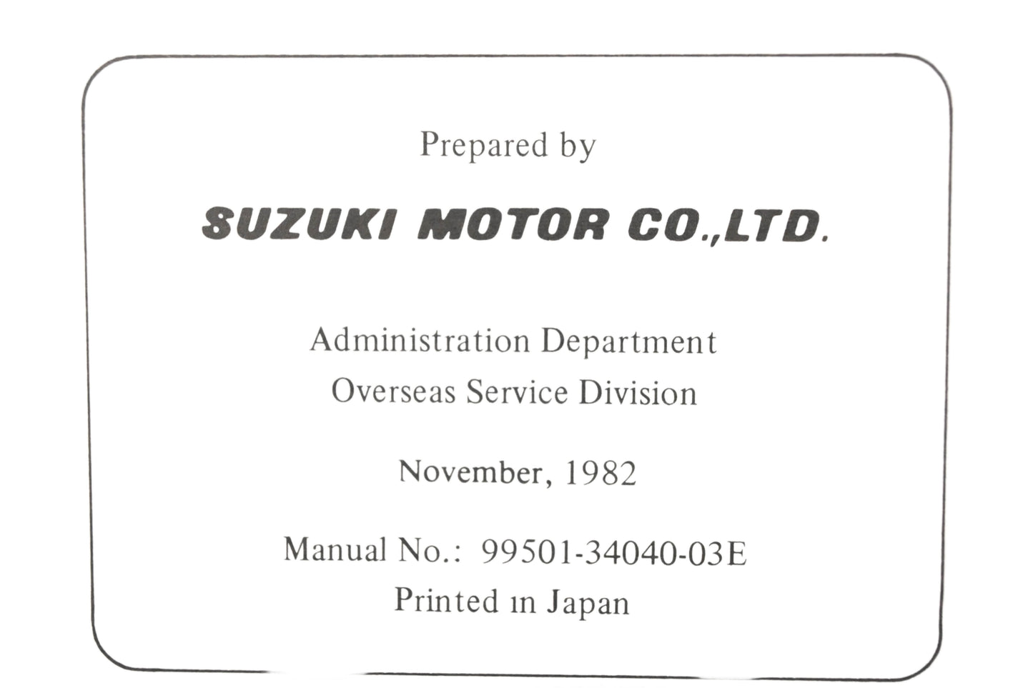 OEM Suzuki 99501-34040-03E GS450GA Supplementart Service Manual